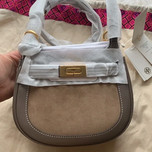 Tory Burch Lee Radziwill Suede Frame Small Saddlebag - Picture 1 of 5